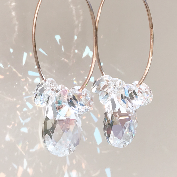 Jewelry Made in California: Ultra Fancy Rose Gold Hoop Earrings -Blue Crystals