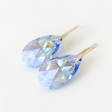 14k Gold Elegant Crystal Pear Earrings - Sapphire Color