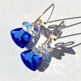 Versatile Scroll Design Trilliant Cut Cluster Crystal Earrings -  Sapphire Color