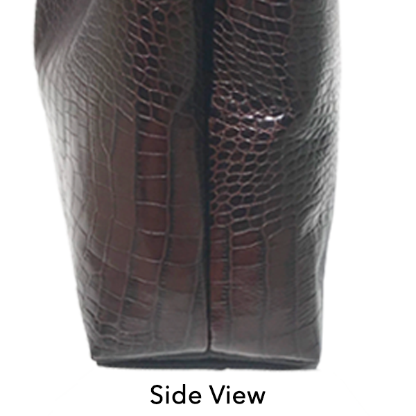 Side View of Brown Croc Italian Leather Tote Bag 28 – Fringe Design