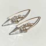 14k Gold Elegant Scroll Design Small Spike Crystal Earrings (color options)