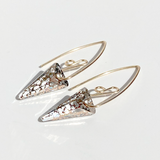 Small 14k Gold Elegant Scroll Design Spike Crystal Earrings - Gold Speckle
