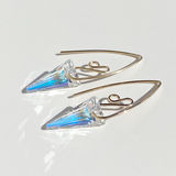 14k Gold Elegant Scroll Design Small Spike Crystal Earrings - Yellow Iridescenc