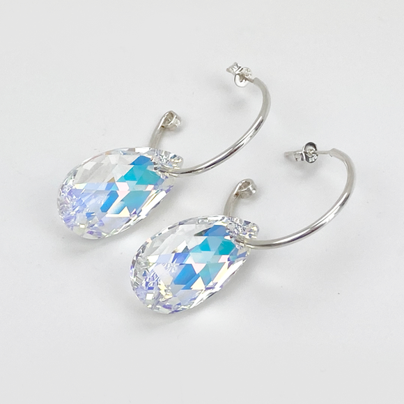 Modern Versatile Sterling Silver Hoop Earrings - Removable Crystals