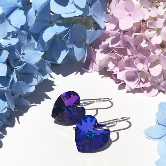 Crystal Heart Earrings - Purple