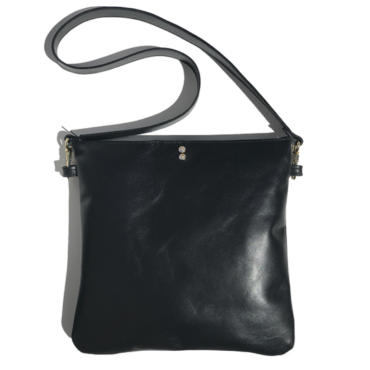 Black Italian Leather Crossbody Bag with two crystals