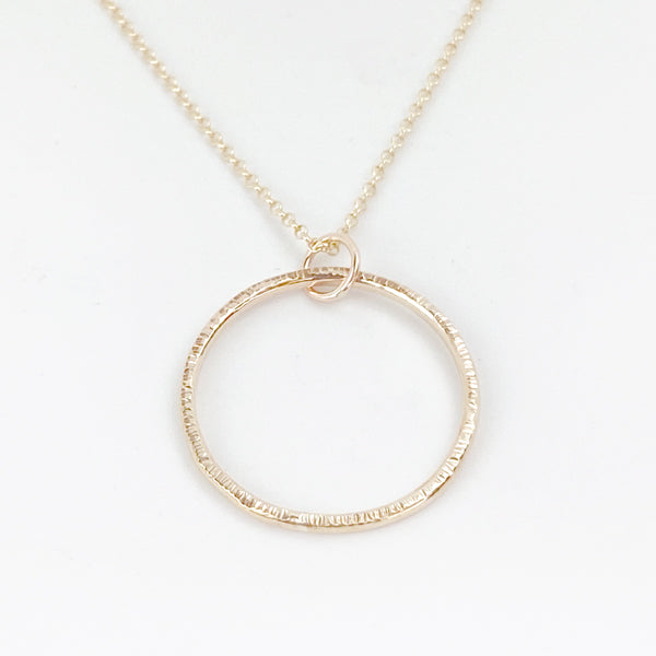 Golden Circular Textured Pendant Necklace - 14k Gold