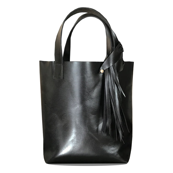 Black Italian Leather Tall Tote 2 – Fringe Crystal Design