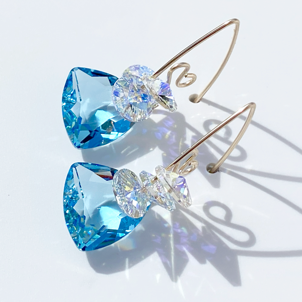 Gold Scroll Design Trilliant Cut Cluster Crystal Earrings - (10 + colors)