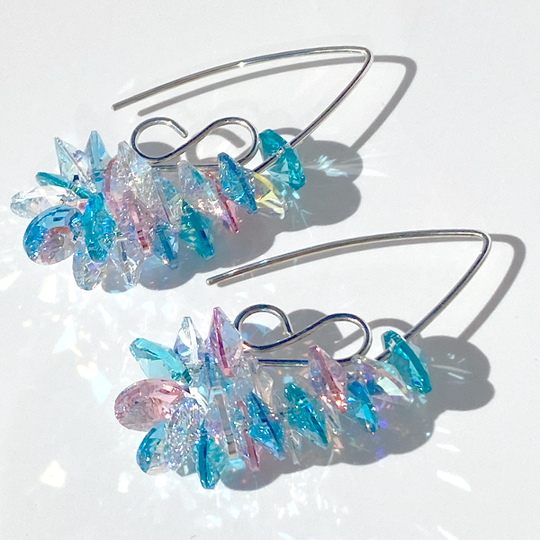 Argentium Silver Crystal Cluster Earrings - Unicorn Sparkle