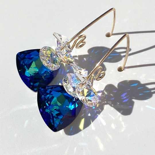 Gold Scroll Design Trilliant Cut Cluster Crystal Earrings - (10 + colors)