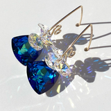 Gold Versatile Scroll Design Trilliant Cut Cluster Crystal Earrings - (10 + colors)