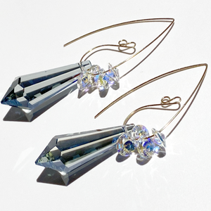 Versatile Lavish Rocker Silver Iridescent Crystal Earrings  - Cari Style