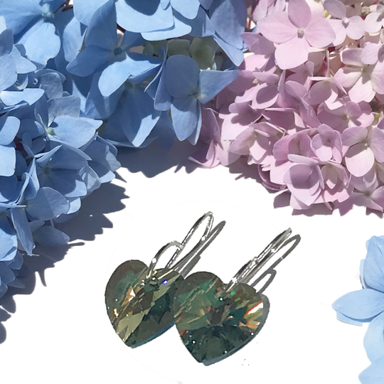Crystal Heart Earrings - Green