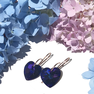 Shimmering Medium Size Crystal Heart Earrings - purple crystals